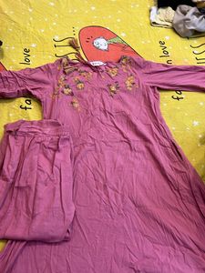 Floral Embroidered Pink Kurta Set