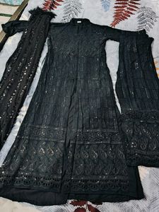 Black Sequence Kurta Set With Thread Work