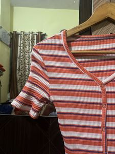 Striped Button-Up Crop Top