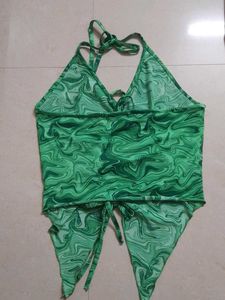 Green Patterned Halter Top