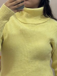 Yellow Turtleneck Ribbed Sweater