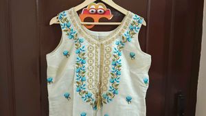 Cream And Baby Blue Embroidered Suit Set