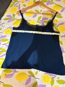 Zara Navy Lace Trim Top