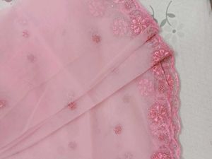 Pink Embroidered Net Dupatta