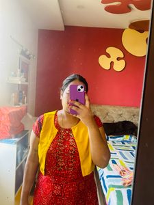 Red And Yellow Jacket Kurti For Women