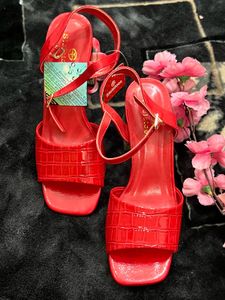 Stelatoes Red Ankle Strap Heels