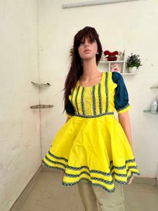 Yellow & Blue Peplum Top