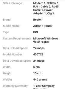 Beetel Adsl2+Router 450TC3 PCI Internal Modern