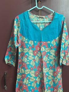 Pure Cotton Pink And Blue Mix Daily Wear Kurta