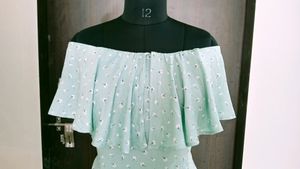Cute Mint Floral Off-Shoulder Dress