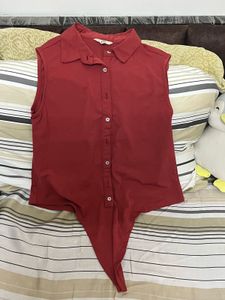 AND Red Sleeveless Tie-Front Top