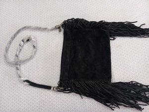 Black Suede Fringe Crossbody Bag