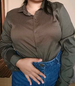 Zara Olive Green Textured Button-Down