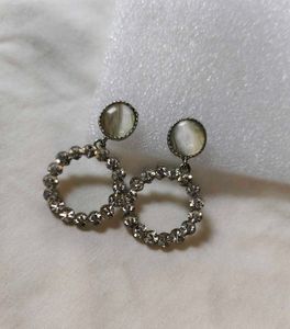 Grey Round Rhinestone Earrings
