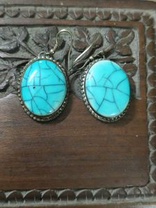 Vintage Pure Brass Natural Stone Earrings