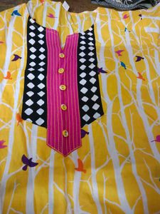 Yellow Bird Print Tunic Top