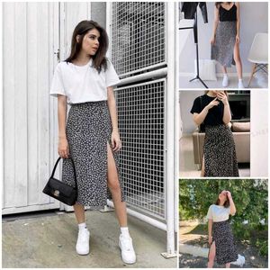 Daisy Print Slit Midi Skirt