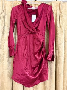 Maroon Satin Mini Dress