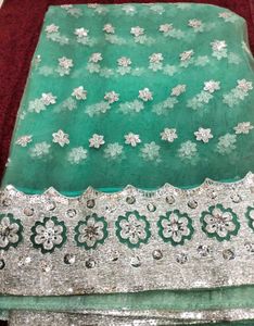 Teal Floral Embellished Dupatta