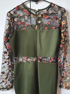 Green Embroidered Bodycon Midi Dress