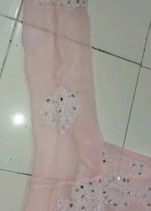 Chickenkari Mirror Work Pink And White Kurti Set