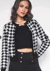 Houndstooth Knit Cardigan