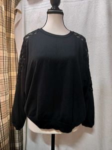 Black Lace Sleeve Sweatshirt