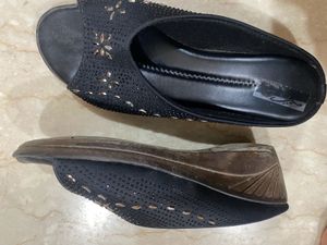 Black Open Toe &amp; Back Wedge Heels