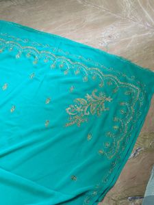 Beautiful Green Embroidered Saree ✨