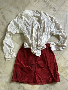 UNiQLO Stylish Red Corduroy Mini Skirt &amp;Top