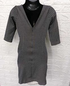 Korean Pinstripe Cutout Bodycon Dress