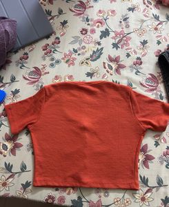 Rust Ribbed Button-Down Crop Top