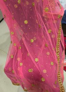 Pink &amp; Gold Embellished Dupatta
