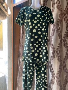 Dark Green Polka Dotted  Co Ord Set