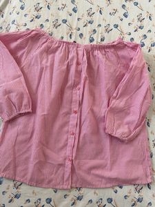 Pink Striped Off-Shoulder Blouse