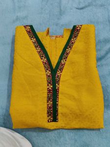 Sunshine Yellow Kurti with Pink-Green Border