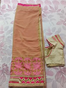 pink and cream saree
