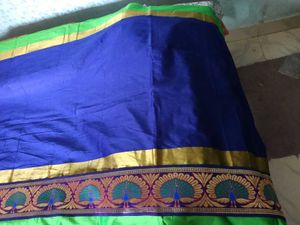 BrandNew ElegantBlue&amp;Green SilkSaree+UnsticheBlous