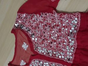 Red Mirror Kurti Festive Wear