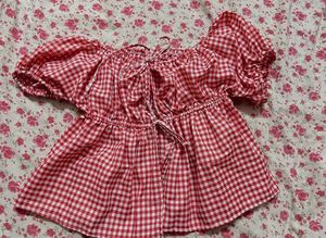 Red Gingham Tie-Front Top