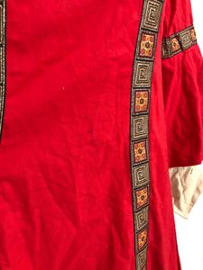 Red Long Sleeve Round Dress