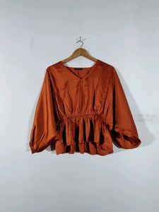 Rust Color Satin Kaftan Top Co-ord Set
