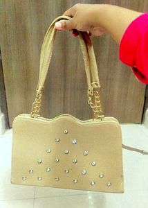 Beige Rhinestone Handbag