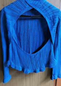 Blue knit, chic crochet top/shrug.