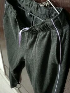 Gray Track Pants with Lavender Stripe