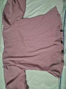 Mauve Pleated V-Neck Top with Bow Detail