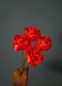 Red Satin Rose Flowers Combo Of 4