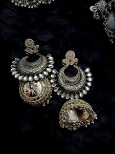 Oxidized Silver Jhumka Earrings