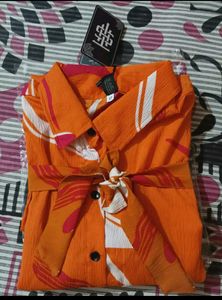 Orange Patterned Shirt Dress
