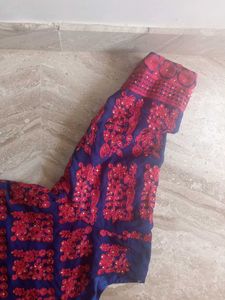 Red &amp; Navy Embroidered Kurti